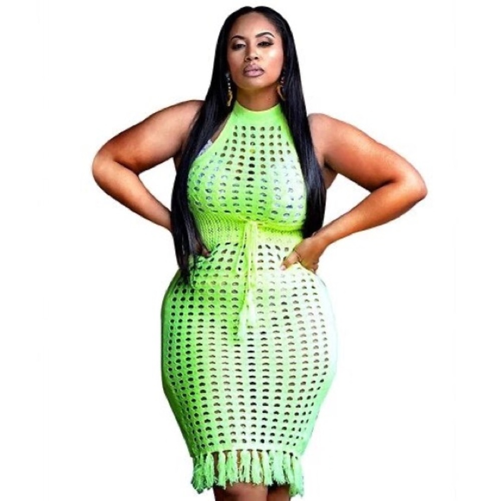 Green summer knit dress